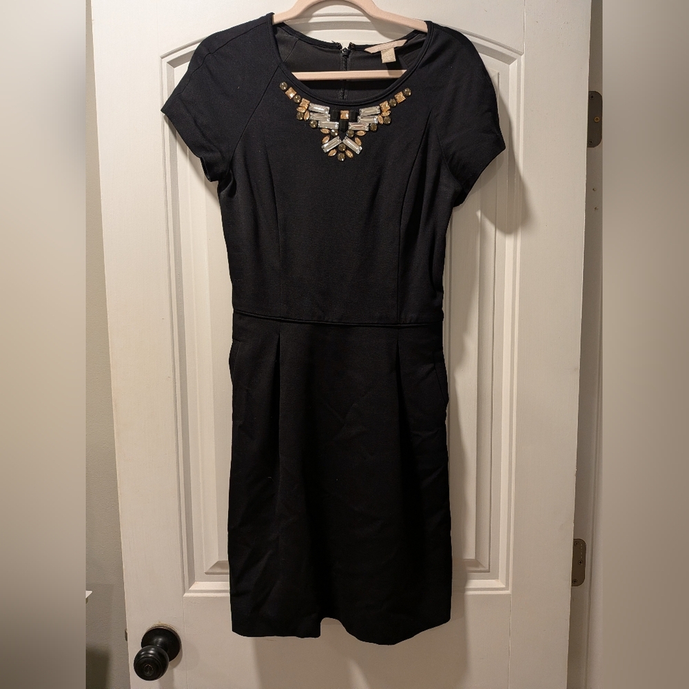 Banana Republic Black Mini Dress with Embellished Neckline 4 Tall
